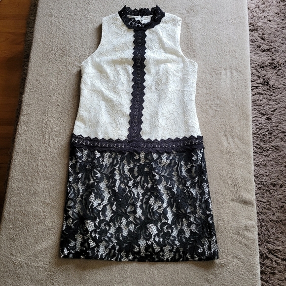 Maggy London drop waist sleeveless lace shift mini dress size 2 - Picture 3 of 14